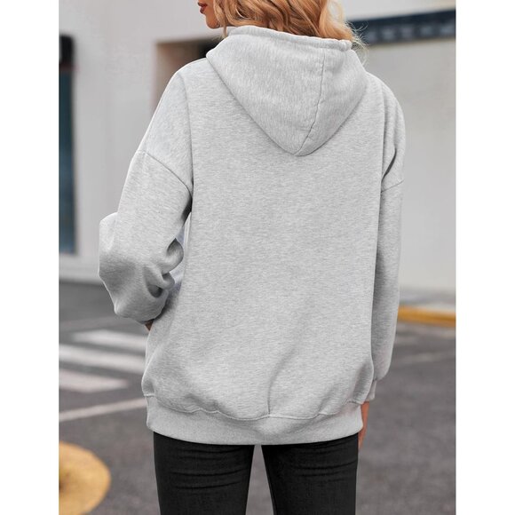 🆕 Women Grey Pullover Sweatshirts Long Sleeve Fall Winter Coat Fleece Hoodies - Picture 3 of 6